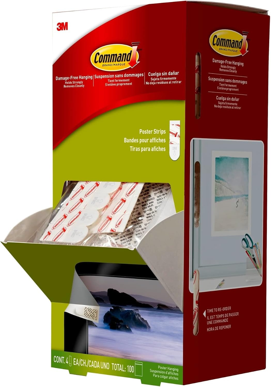 3M 3M MMM17024CABPK Command poster strips holds up to 1 lb per pair (0.63 x 1.75, 4/Pack) 17024CABPK