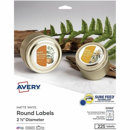 AVERY Avery AVE22562 Round Matte White Labels 225 Pack