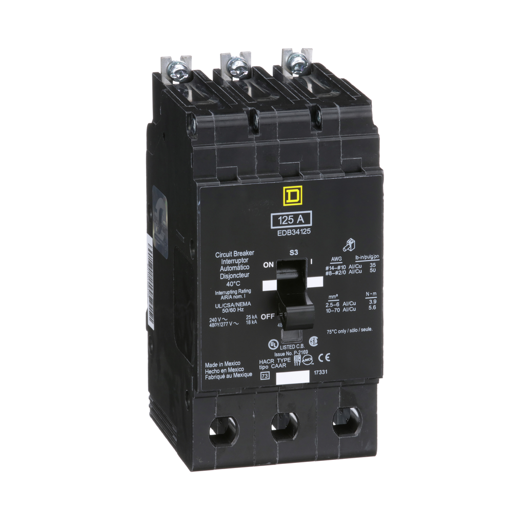 Square D EDB34125 Miniature Circuit Breaker 480Y/277 Volt 125 Amp