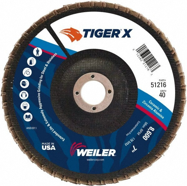 WEILER Weiler 51216 Type 29 Flap Disc 40 Grit 7 Inches