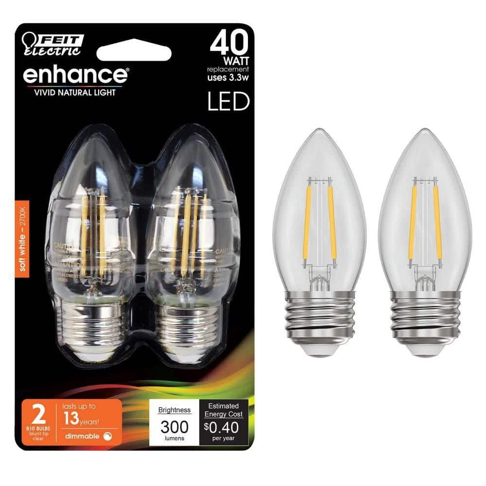 FEIT ELECTRIC Feit Electric BPETC40927CAFIL/2/RP B10 LED Bulb Medium E26 Base 3.3W (2 Pack) BPETC40927CAFIL/2/RP