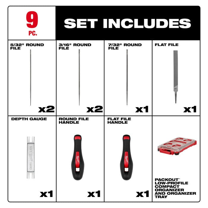 MILWAUKEE Milwaukee 49-16-2880 9pc Saw Chain Sharpening Set with Packout Low-Profile Compact Organizer