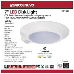 Nuvo Lighting 62/1680 SAT 62/1680 Disk Light Fixture 13 Watt 7.4 Inch