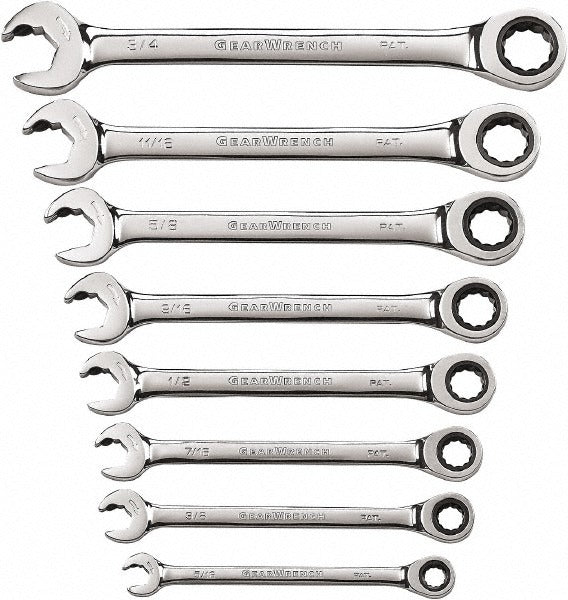 GEARWRENCH Gearwrench 85599 Ratcheting Combo Wrench Set 8 Pc Sae