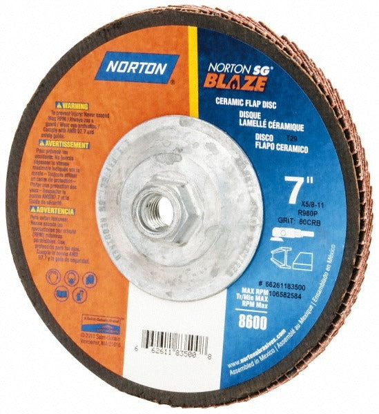 NORTON Norton 66261183500 7 in 60 Grit Type 29 Ceramic Flap Disc