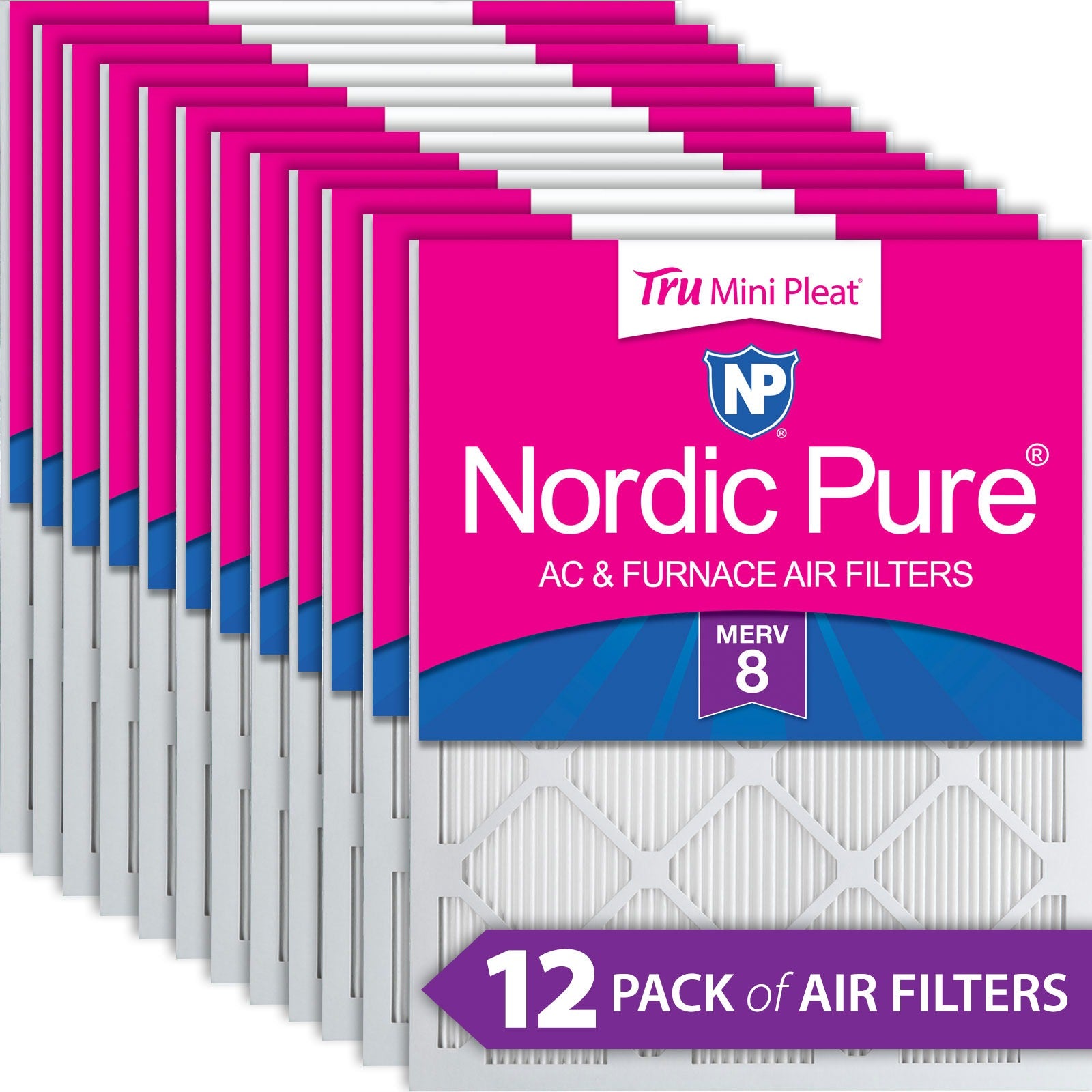 NORDIC PURE Nordic Pure 16x24x1M8MiniPleat-12 Merv 8 Mini Pleat Filter 12pk
