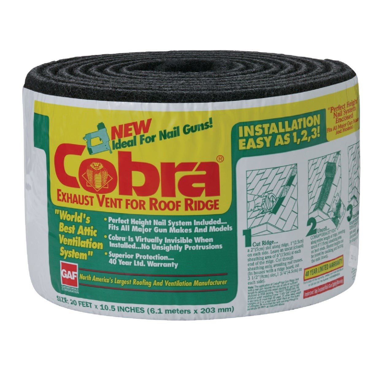 GENERAL WIRE SPRING Cobra CGRV10520 Gun Nailable Ridge Vent 10.5x20