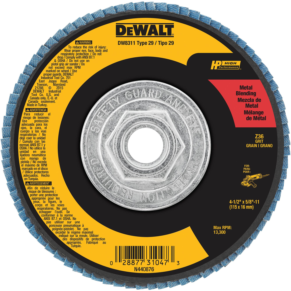 DEWALT DW8311 4-1/2-Inch by 5/8-Inch-11 36 Grit Zirconia Angle Grinder Flap Disc