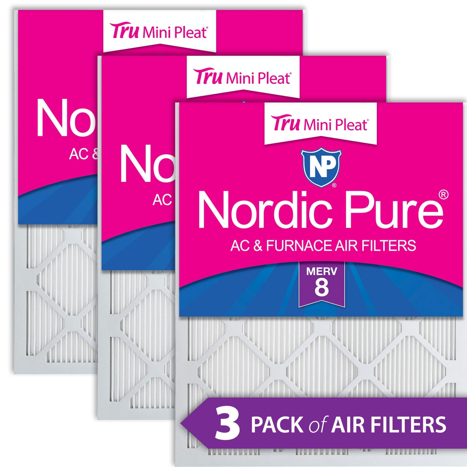 NORDIC PURE Nordic Pure 20x24x1M8MiniPleat-3 Merv 8 Mini Pleat Filter