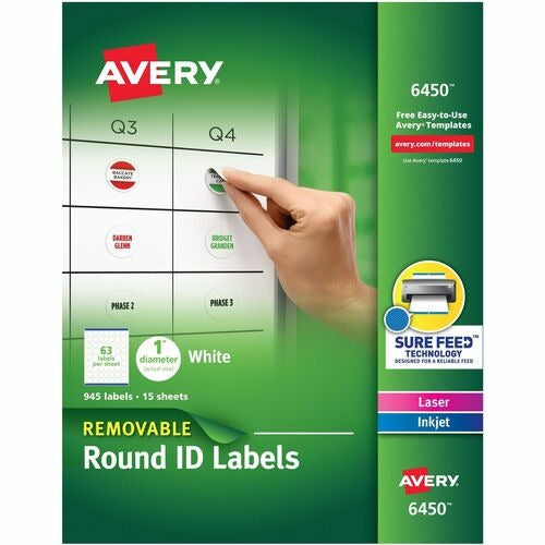 AVERY Avery AVE6450 Removable Round Labels 1 in White 945 Pack