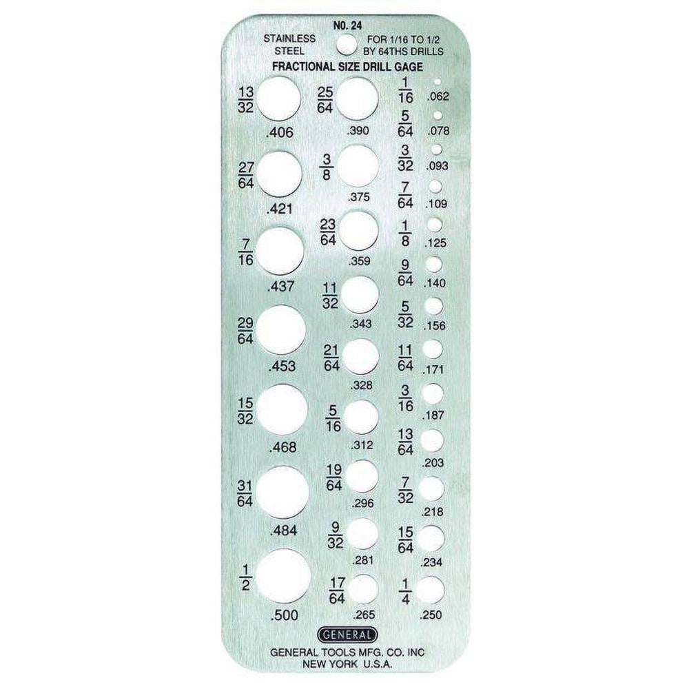 GENERAL FILTERS General 24 Drill Gage 1/16 to 1/2 Inch 29 Holes