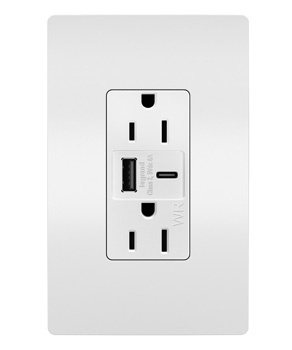 Legrand WRR26USBAC6W P&S WR A/C Fast Charge USB + DUP 15A W