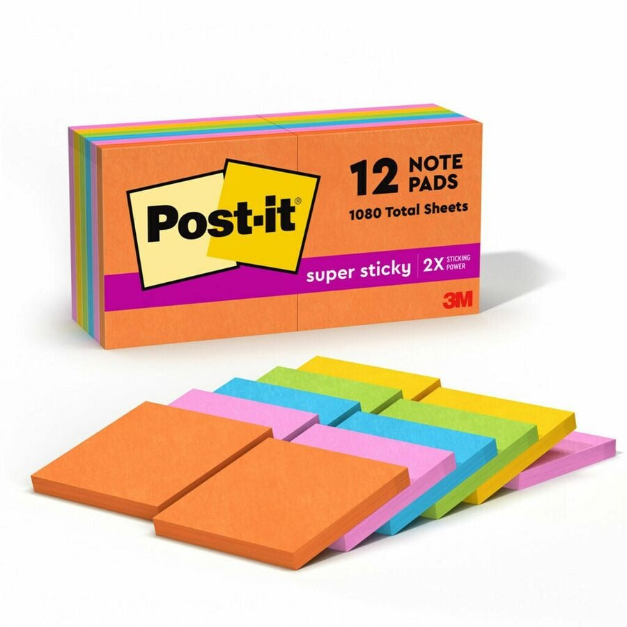 3M 3M MMM65412SSUC Super Sticky Notes (3 x 3 in or 3 x 5 in, 72 Count) 654-12SSUC