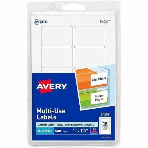 AVERY Avery AVE05434 Removable Labels 1x1.5 in White 500pk