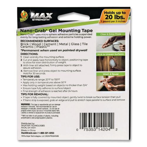 DUCK Duck DUC287264 Max Strength Double-Sided Gel Tape 20 lb (0.94 in x 5 ft / 1 Each) 287264