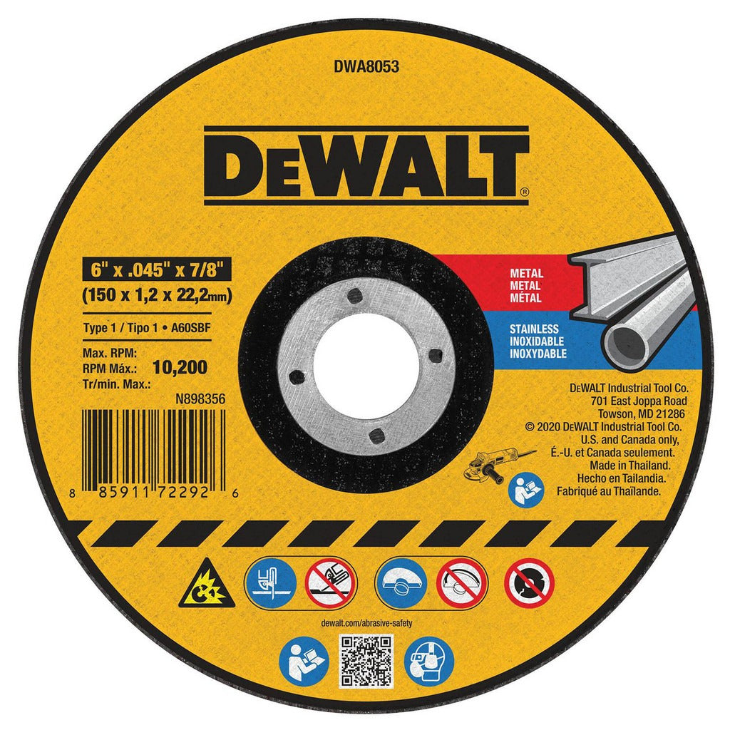 DEWALT Dewalt DWA8053 6 Inch Type 1 Cut-off Wheel 60 Grit