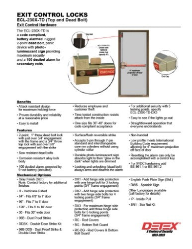 DETEX Detex ECL-230X-TD 2-Point Emergency Exit Deadbolt Alarm Device (48 inches Width / Pack 1)