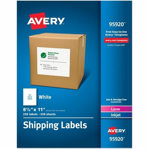 AVERY Avery AVE95920 Full Sheet Shipping Labels 8.5x11 Box of 250