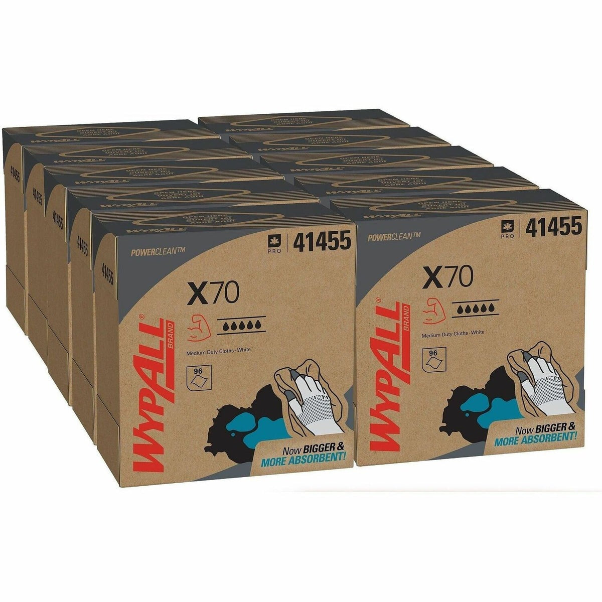 KIMBERLY-CLARK Kimberly-Clark KCC41455CT Wypall PowerClean X70 Medium Duty Cloths (8.34 x 16.80, 96/Box, 10/Carton)