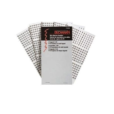 BUCHANAN 775101 Pre-Printed Wire Marker Booklet, 1-1/2 in L x 1/4 in W