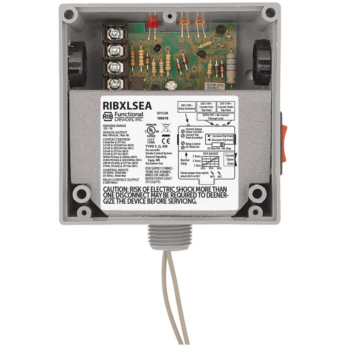 Functional Devices RIBXLSEA Enclosed Relay 5 Amp SPST 10-30Vac/dc Adjustable with Override