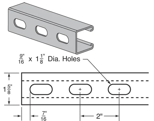 Haydon Corporation H132OS-10 Steel Channel w/ Slots 1-5/8 x 1-5/8 inches x 12 GA 9/16 x 1-1/8 inches Slots 2 in. Centers 10 Feet Section