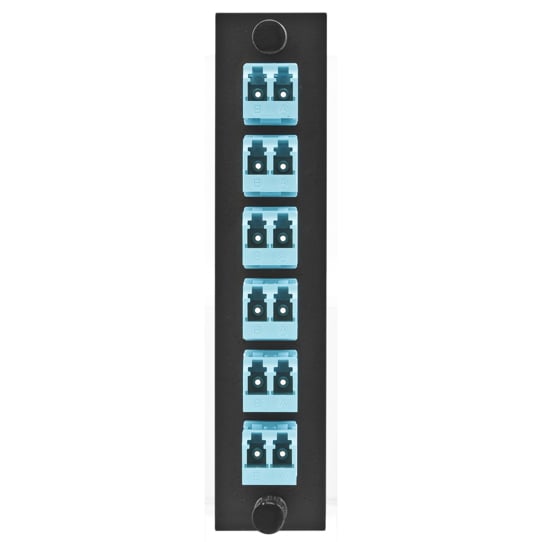 Hubbell Premise Wiring FSPNLCDS6AQ FSP Adapter Panel, 12-Fiber, LC Duplex, Loaded with 6 Adapters, Zircon Sleeves, Aqua