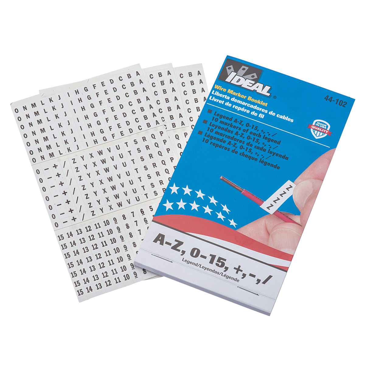 IDEAL 44-102 Wire Marker Booklet A-Z, 0-15, +, - 1-1/2 in L x 1/4 in W