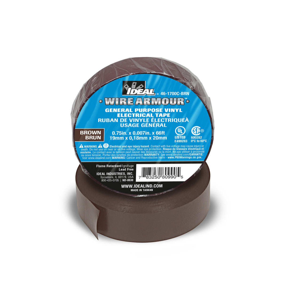 Ideal 46-1700C-BRN 3/4X66'X 7MIL, GP Tape, Brown