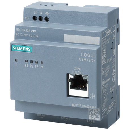 Siemens 6GK71771MA200AA0 LOGO! CSM 12/24 3-Pole Compact Switch Module With Unmanaged Switch, Ethernet System, RJ-45 Fiber Connectors, (4) RJ-45 Copper Connectors