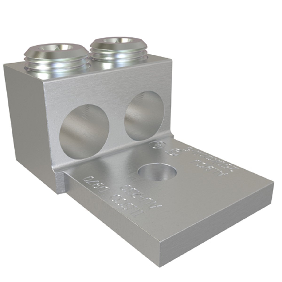 Ilsco AU-250 Aluminum Mechanical Lug, Conductor Range 250-6, 2 Ports, 1 Hole, 3/8in Bolt Size