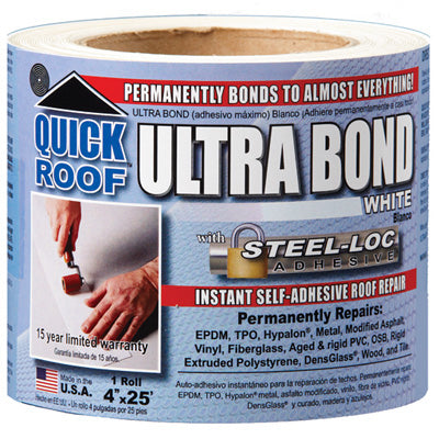 TRUE VALUE UBW425 Quick Roof Ultra Bond Roof Repair Self-Adhesive White 4-In. x 25-Ft.