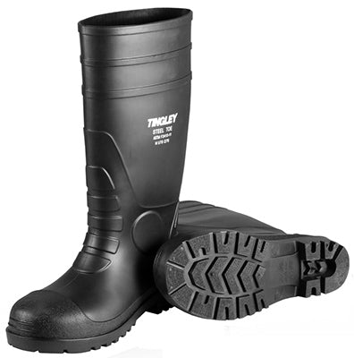 True Value 31251.08 Steel-Toe Boots, Black PVC, 15-In., Men's Size 8, Women's Size 10