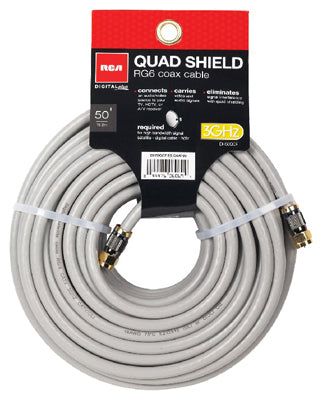 TRUE VALUE DH50QCF RCA RG6 Coaxial Cable 18 AWG Gray Quad Shield 50-Ft.