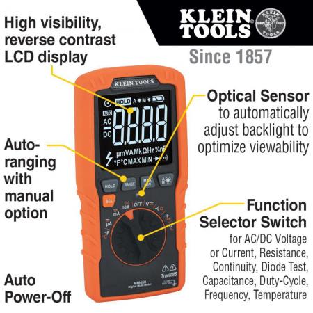 Klein Tools MM450 Slim Digital Multimeter TRMS Auto-Ranging 600V