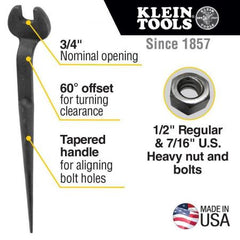 Klein Tools 3219 Spud Wrench 3/4-Inch Nominal Opening 1/2-Inch Bolt for U.S. Regular Nut