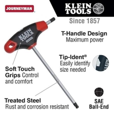 Klein Tools JTH6E13BE 1/4-Inch Ball End Hex Key with Journeyman T-Handle, 6-Inch