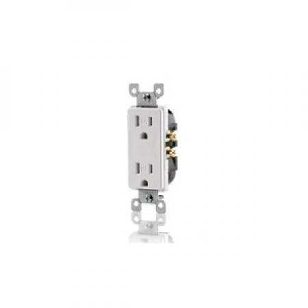 Leviton T5325-W 15 Amp 125 Volt, Tamper Resistant, Decora Duplex Receptacle, Straight Blade, Grounding, 1-Pack