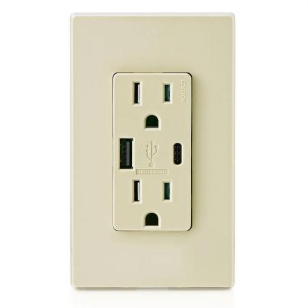 Leviton T5633-I Combination USB Charger Duplex Receptacle 15 Amp 125 Volt