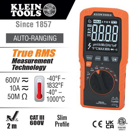 Klein Tools MM450 Slim Digital Multimeter TRMS Auto-Ranging 600V