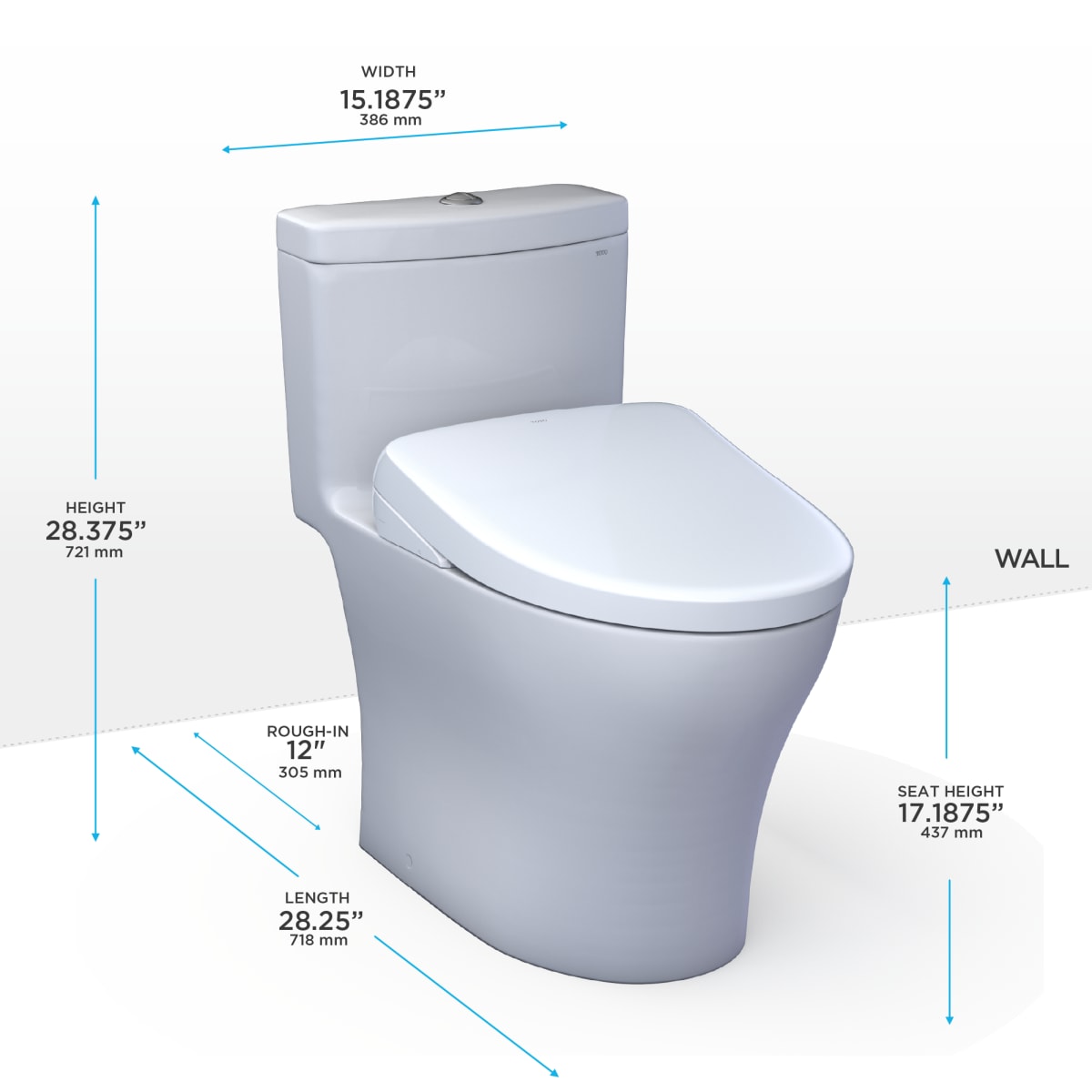 Toto MW6464736CEMFGN#01 WASHLET+ Aquia IV One-Piece Elongated Dual Flush 1.28 and 0.9 GPF Toilet with S7A Contemporary Electric Bidet Seat