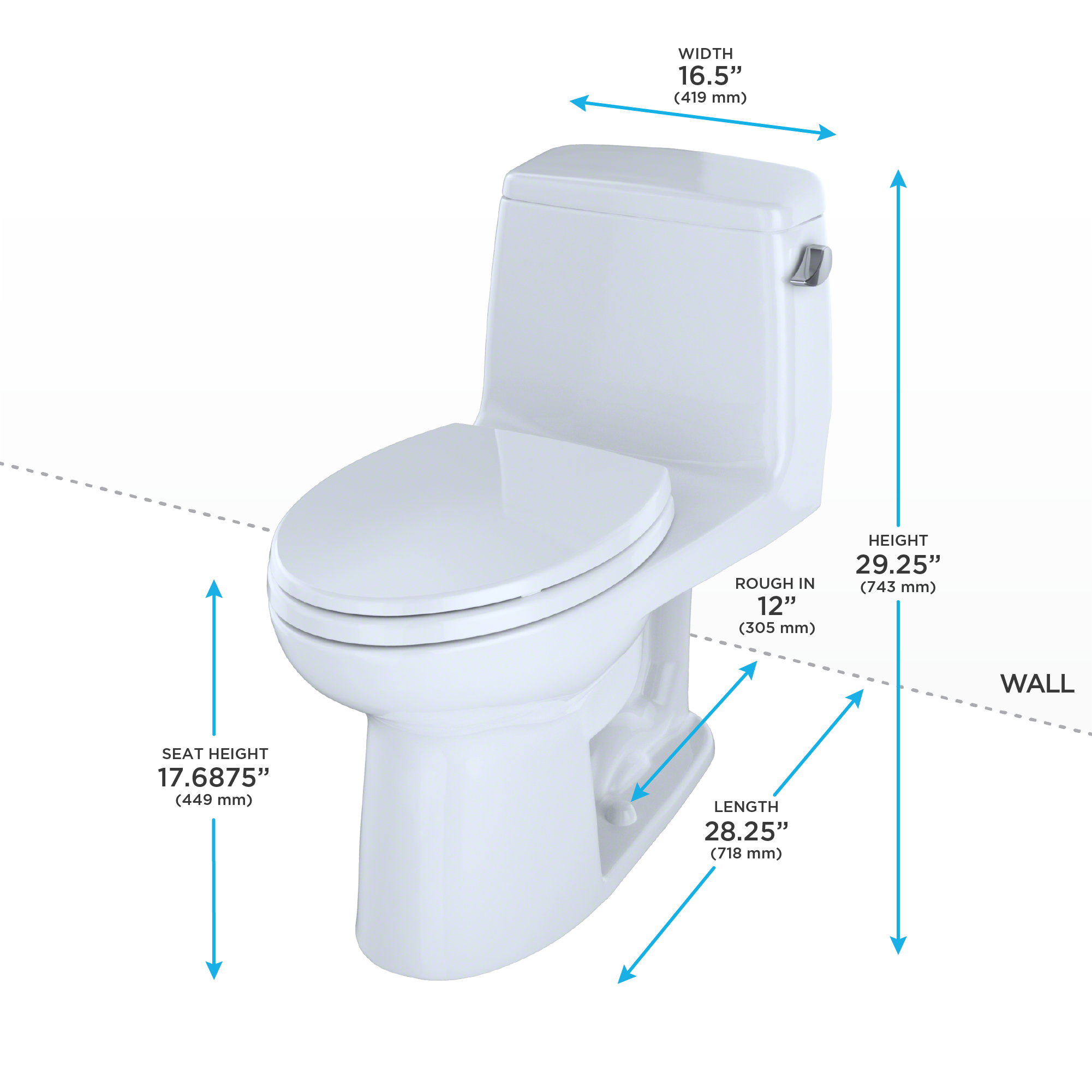 Toto MS854114ELR#01 Eco UltraMax Elongated 1.28GPF One-piece Toilet Right Hand Trip Lever Cotton