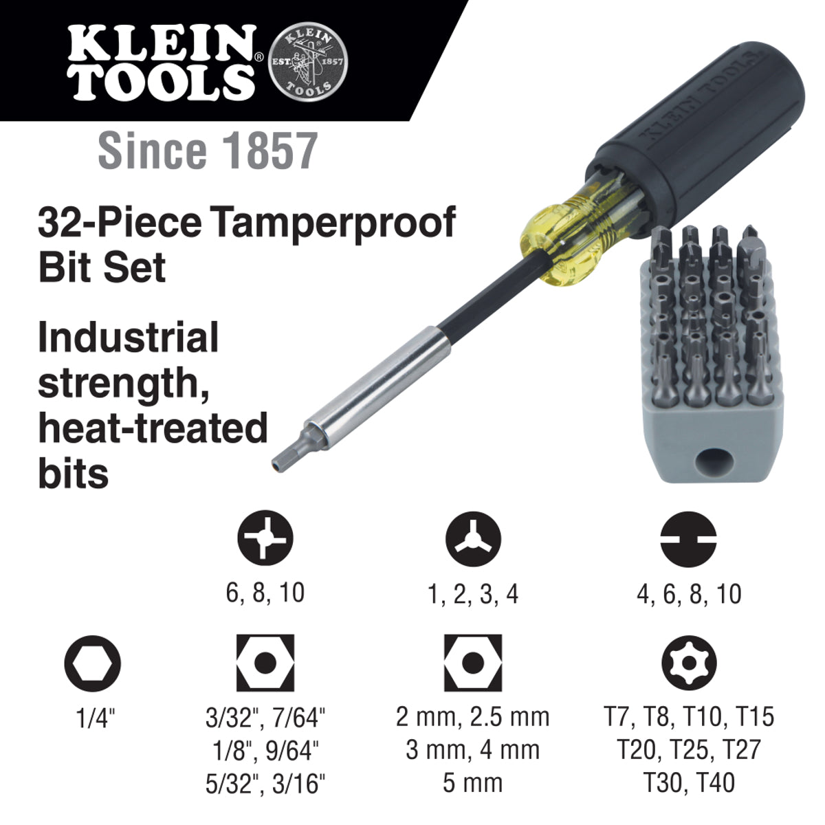 Klein Tools 32510 Magnetic Screwdriver with 32 Tamperproof Bits