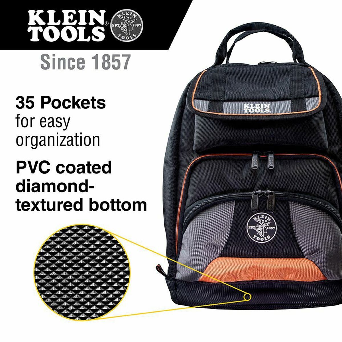 Klein 55475 Tradesman Pro Tool Gear Backpack, 35 Pockets