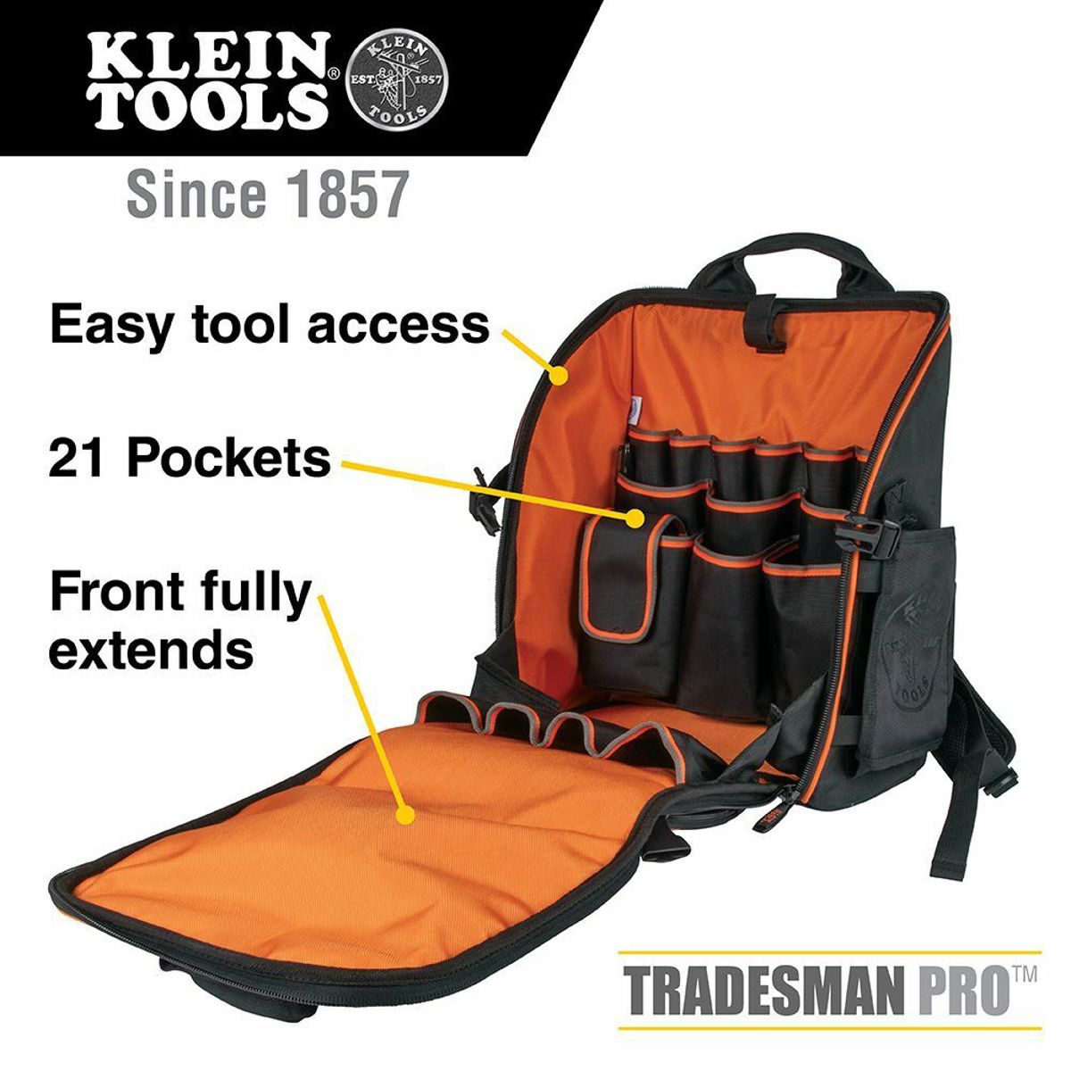 Klein Tools 55482 Tradesman Pro Tool Station Tool Bag Backpack 21 Pockets