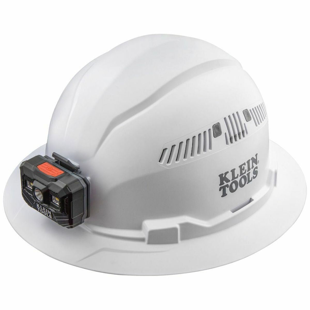 Klein Tools 60407RL Hard Hat Vented Full Brim with Rechargeable Headlamp White