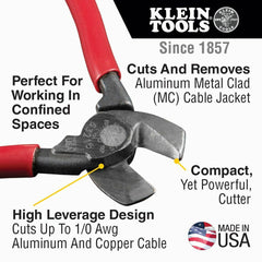 Klein Tools 63215 High-Leverage Compact Cable Cutter 1/0 AWG Aluminum And Copper Cables