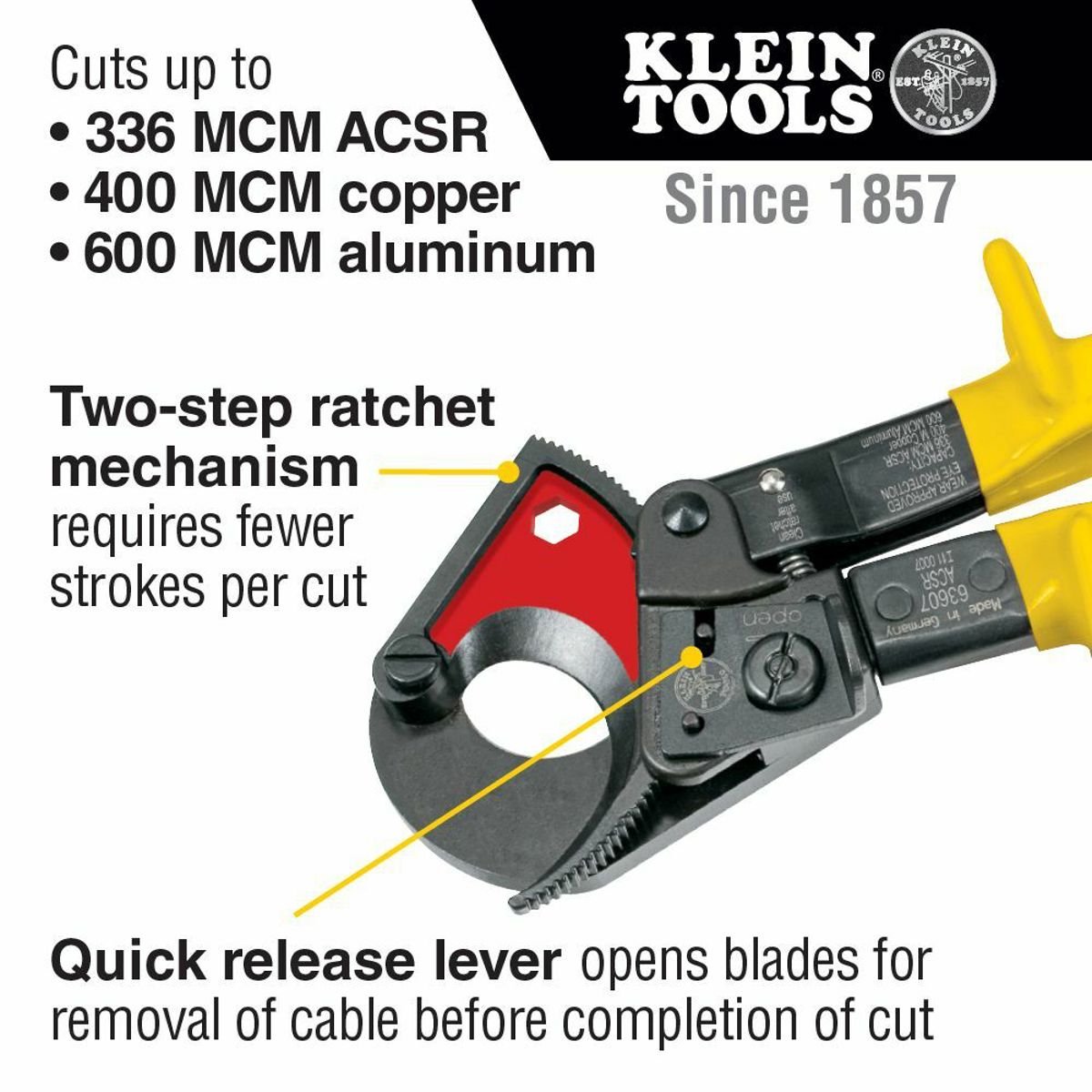 Klein Tools 63607 Ratcheting ACSR Cable Cutter