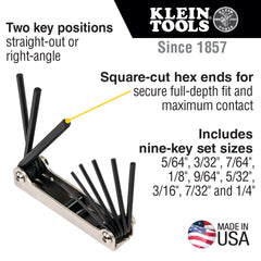 Klein Tools 70591 Folding Hex Key Set 9-Key SAE Sizes Replacement MPN