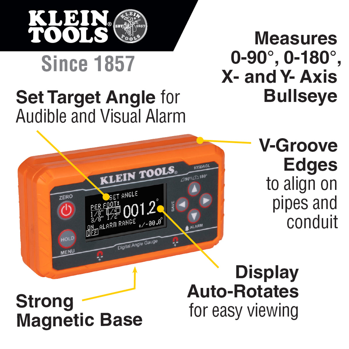 Klein Tools 935DAGL Digital Level Angle Finder with Programmable Angles (One Size)